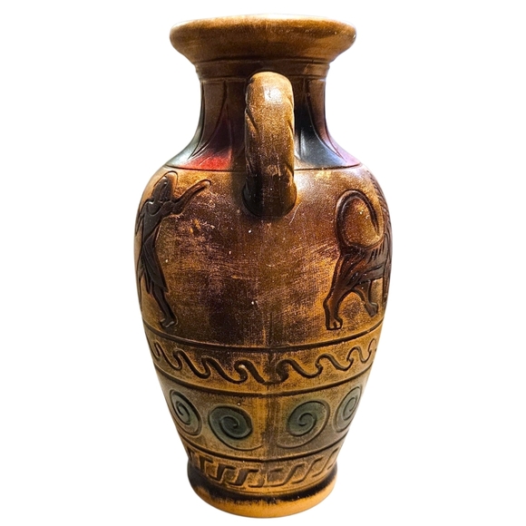 VTG Japanese Vase with Classical Motif Lions 9” Ceramic Urn 1950s-1970s Japan - Picture 2 of 14